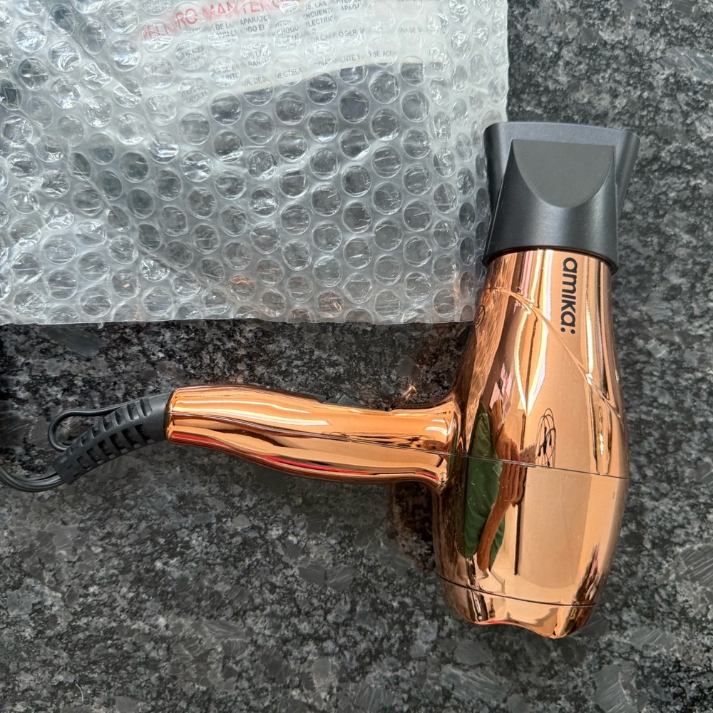 amika Metallic Rose Gold Compact Travel Hair Dryer